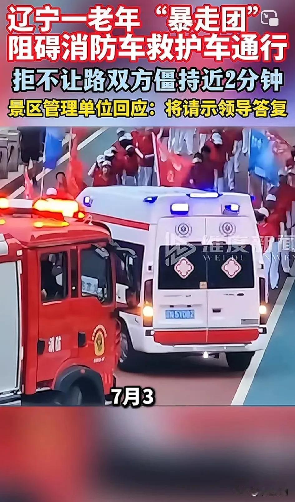 最后一张图给你们顺顺气！辽宁一老年“暴走团”阻碍消防车救护车通行，双方僵持近2