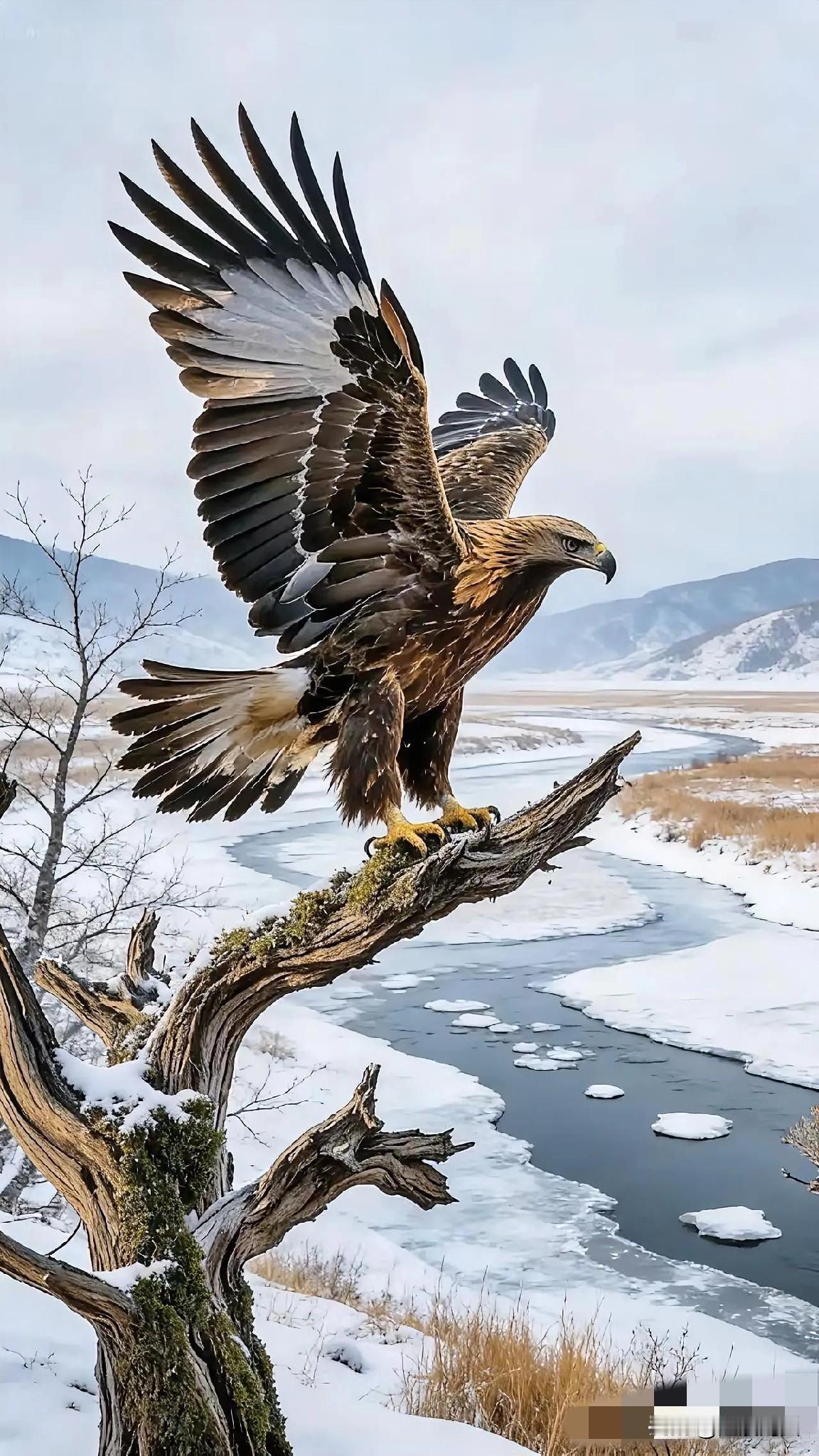 雄鹰展翅，翱翔于冬日雪原之上，那画面，堪称绝美！恰似扎尕那的冬日，湛蓝天空之下，