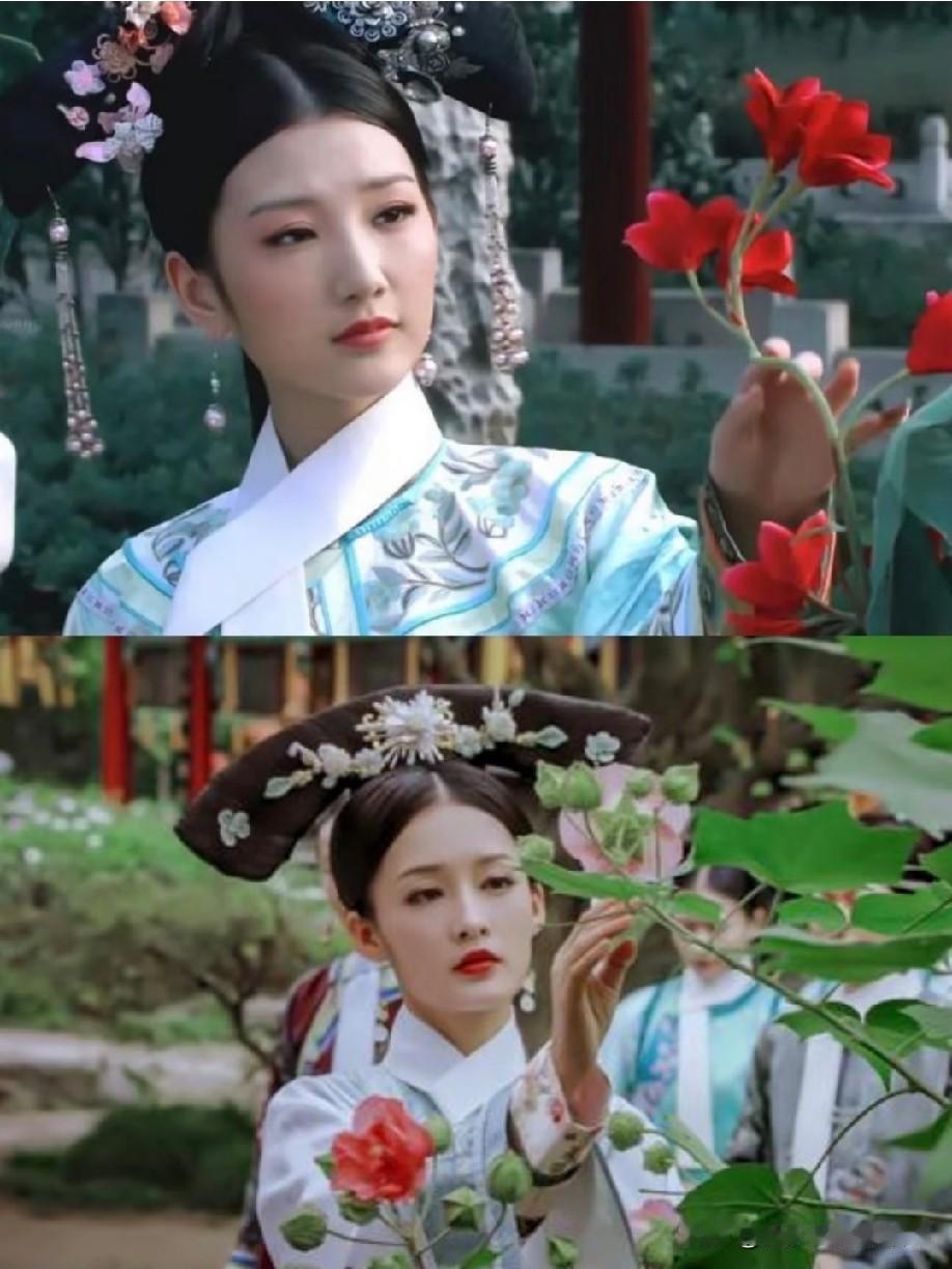 甄嬛传与如懿传同样是清丽美人出镜赏花，两部剧呈现出来的气质截然不同。甄嬛传里毛晓