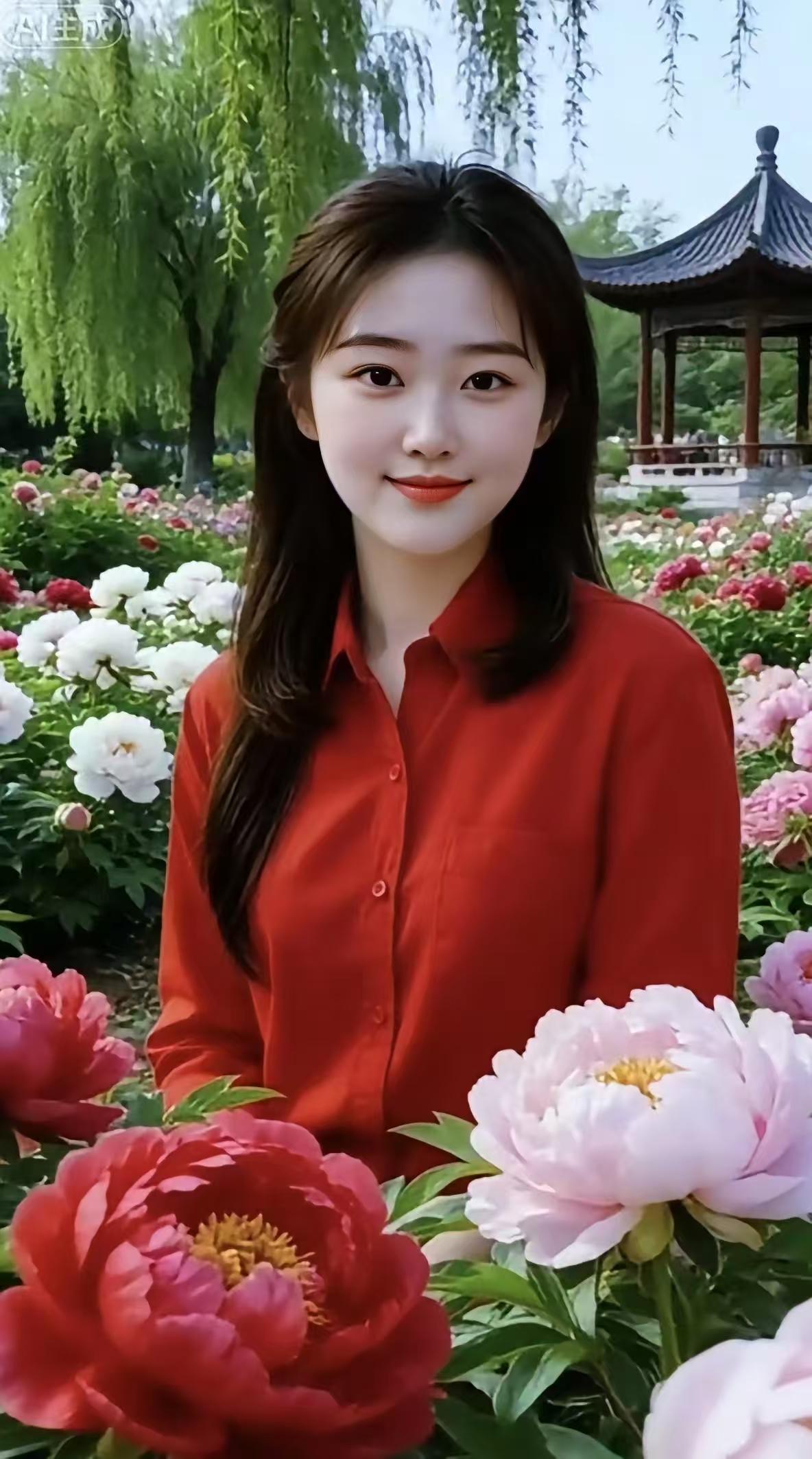 捣练子·赏牡丹春正好，牡丹鲜，缤纷艳色映长天。佳人园内凝眸看，人比花娇笑