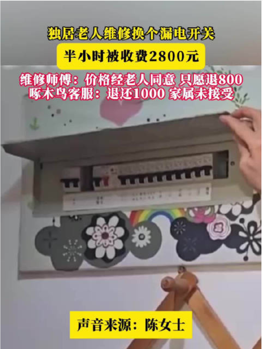 啄木鸟这个维修平台上过央视——不是广告，是去年3·15晚会。南京一位女儿替65岁的独居母亲下单电工，