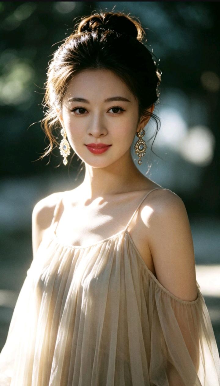 优雅气质，轻纱飘逸，耳畔珠宝，自然光下绽放迷人光彩。温婉高级温婉气质范典雅珠