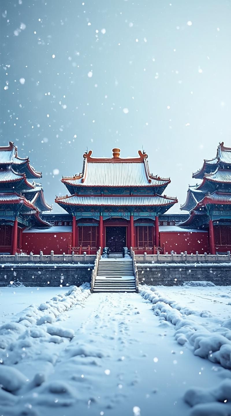 1.色彩的对比更鲜明。平时故宫以红墙黄瓦为主，色彩浓艳而热烈；而雪后的故宫则被