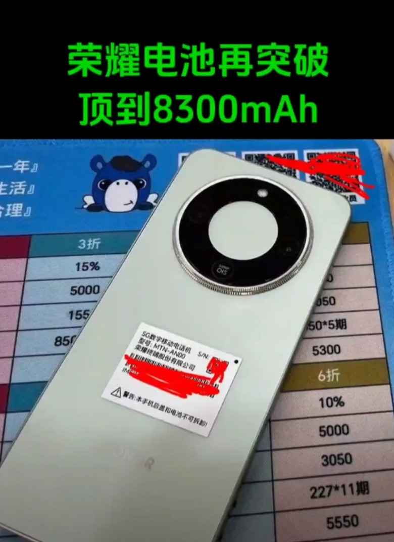荣耀电池再突破，顶到8300mAh。高端外观1千元档，除了处理器骁龙6G4弱了