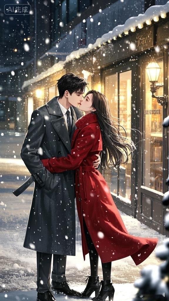 冬日浪漫，雪中相拥，暖心瞬间