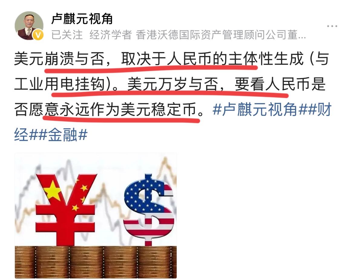 经济学家卢麒元的新观点！！美元是否崩溃，完全取决于我们；啥意思呢？卢总认为