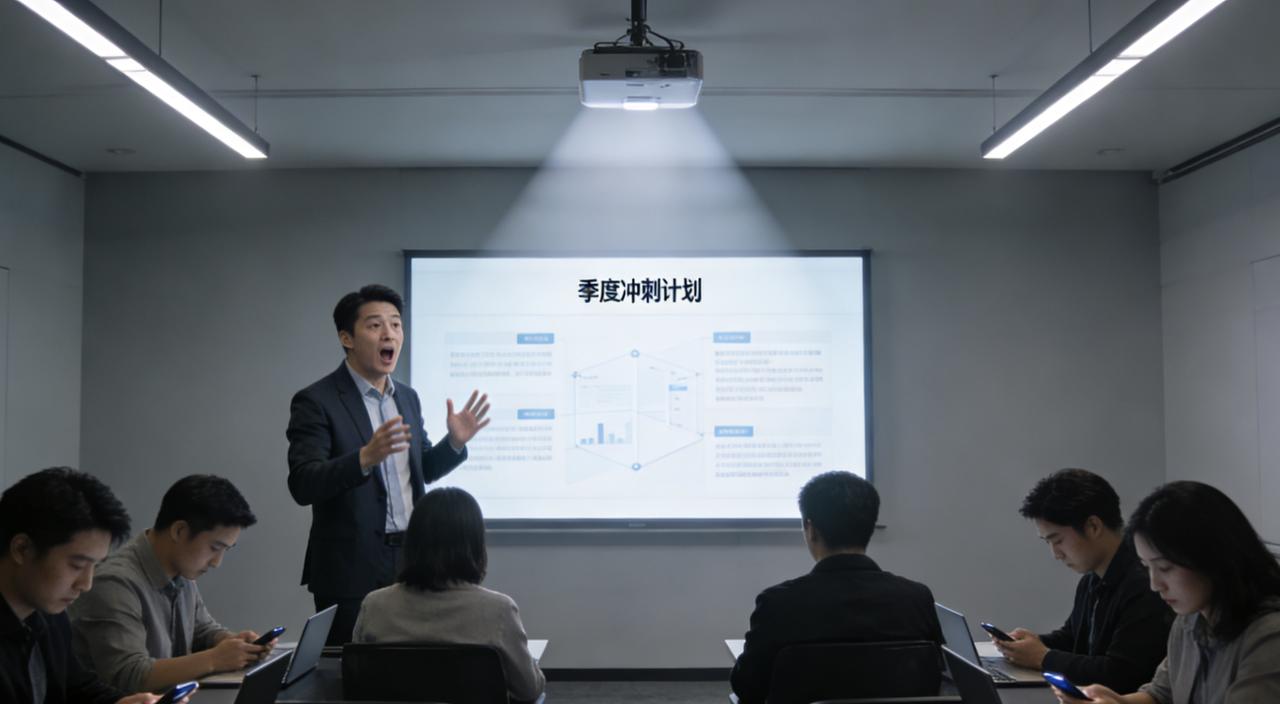 会议室里，项目经理正在讲PPT。“这个季度我们要冲刺，大家辛苦一下，等项目成了