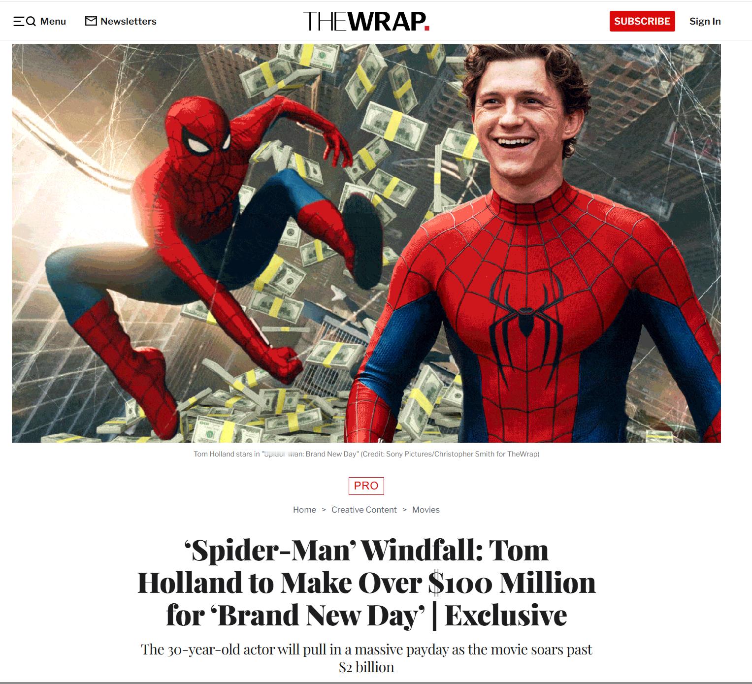 TNABO漫威新皇到来：荷兰弟《蜘蛛侠4》薪酬超过1亿美元！TheWrap报道