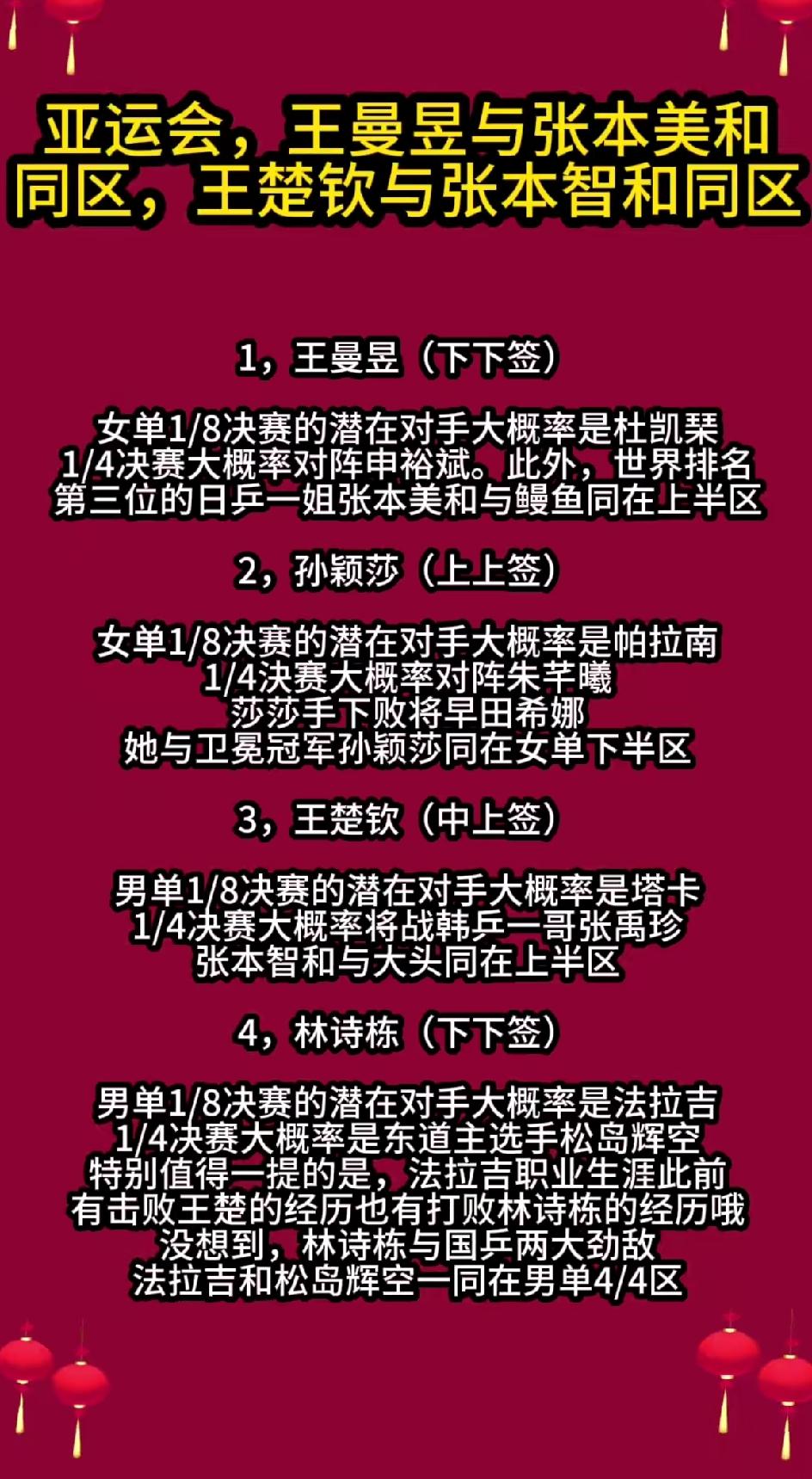 哈哈哈，莎莎是世一的时候，签位出来，她在上半区，上半区是上上签。现在，莎莎是世