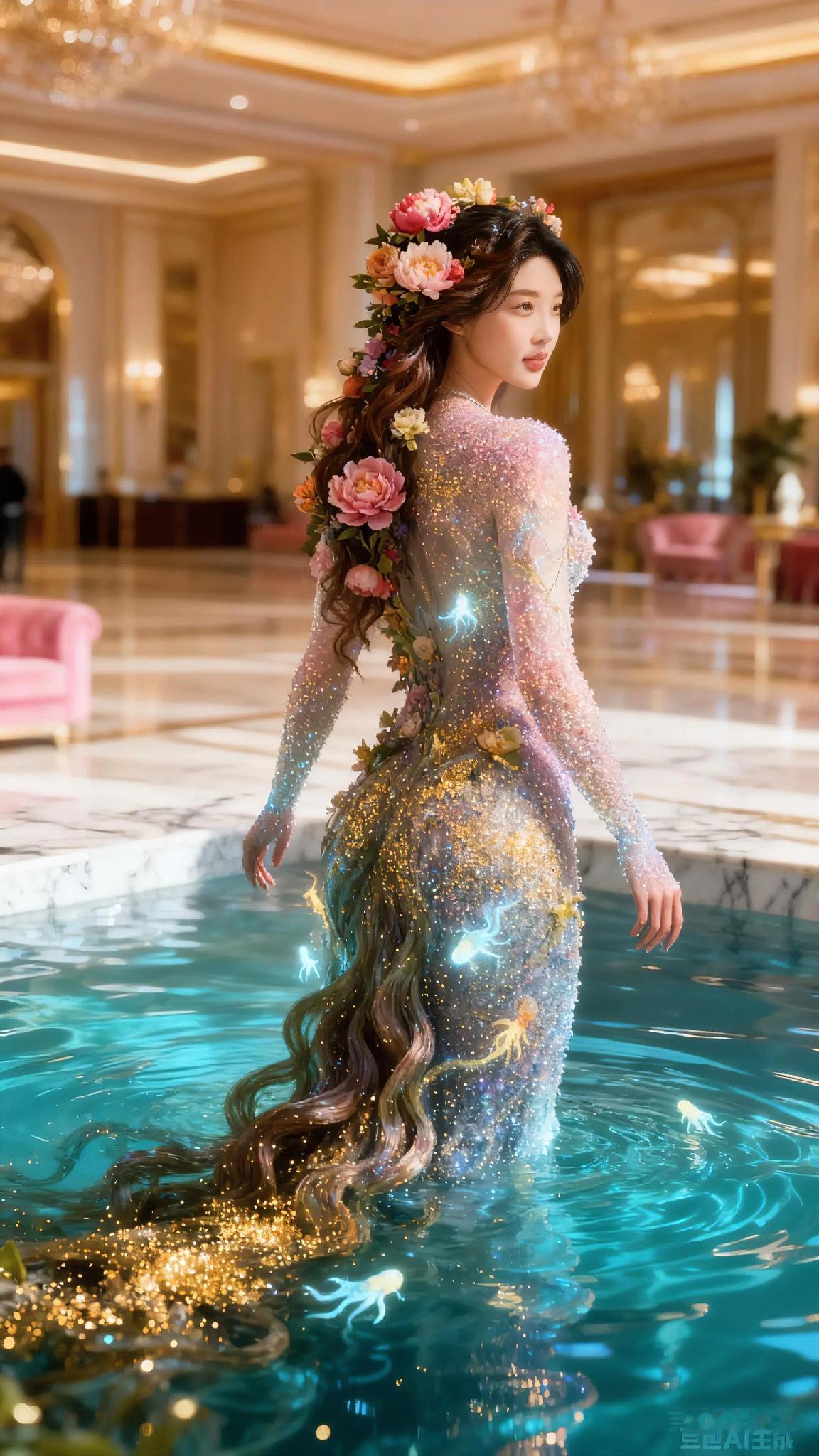 花间美人影，水畔舞霓裳。古典美人韵裙畔秀姿花间秀女裙影花畔写真