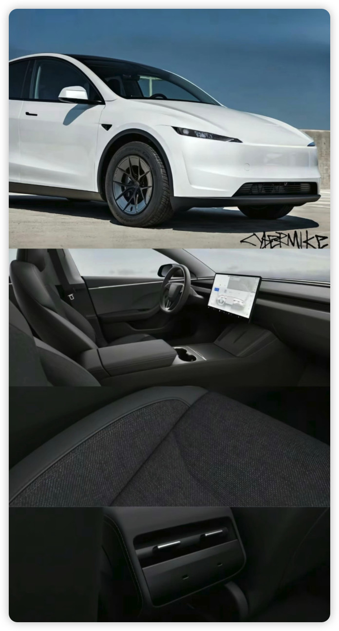 “廉价版”ModelY削减了哪些配置来，我给你们盘盘1、变成了织物+素皮混搭