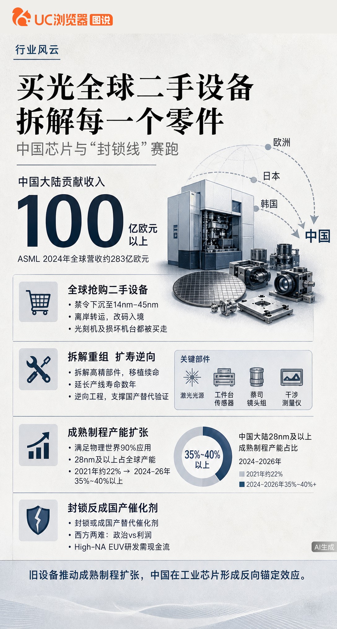 西方封锁下沉到成熟制程，国内晶圆厂反手买光全球二手设备。拆零件续命产线、做逆向验证，硬是把28nm以