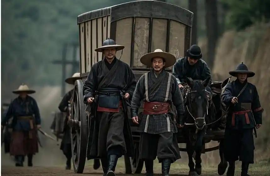 山道上，一个胖镖师被七八个土匪堵住了。镖师把钢刀一扔，举起双手：“各位好汉！这趟