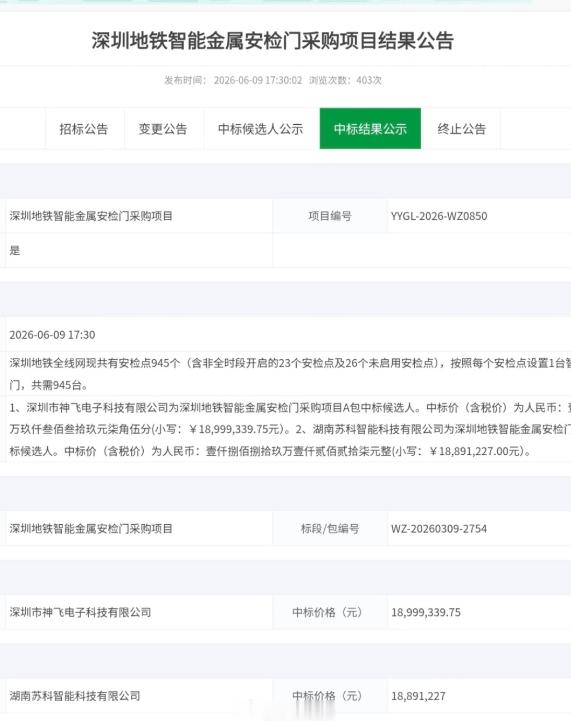 深圳地铁更新设备了，原计划总预算约9373万元。一二期安检设备更新及智能金属安