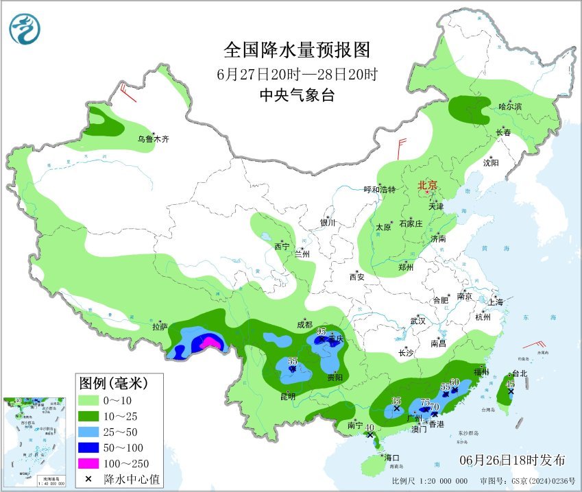梅雨窗铅云忽明在米克拉和海高斯两个台风北上，与东北冷涡东移南下共同作用下，显著