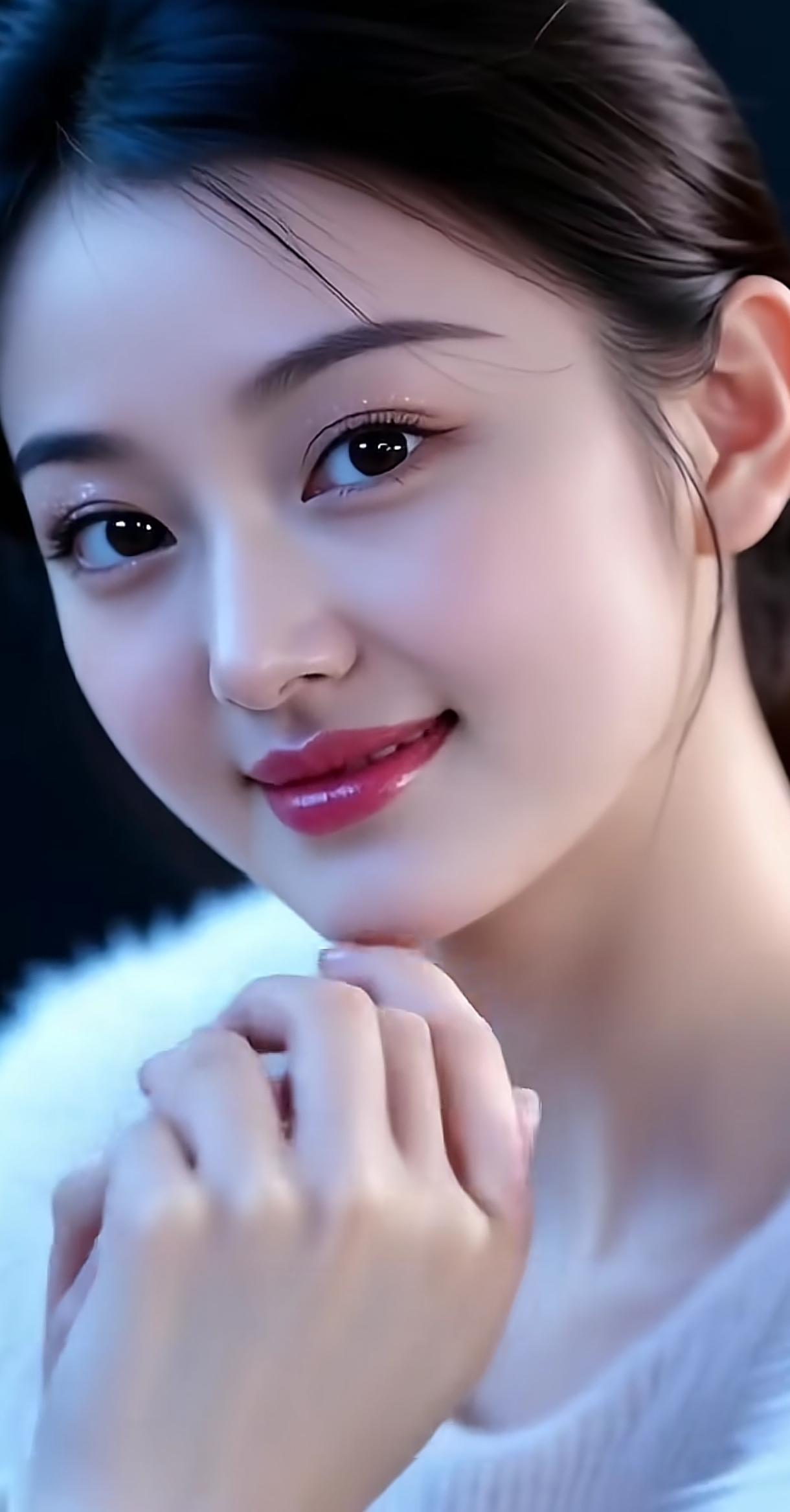 甜美笑容，温柔可人，白皙肌肤，红唇微启，宛如冬日暖阳。美丽照片鉴赏知性微笑动景