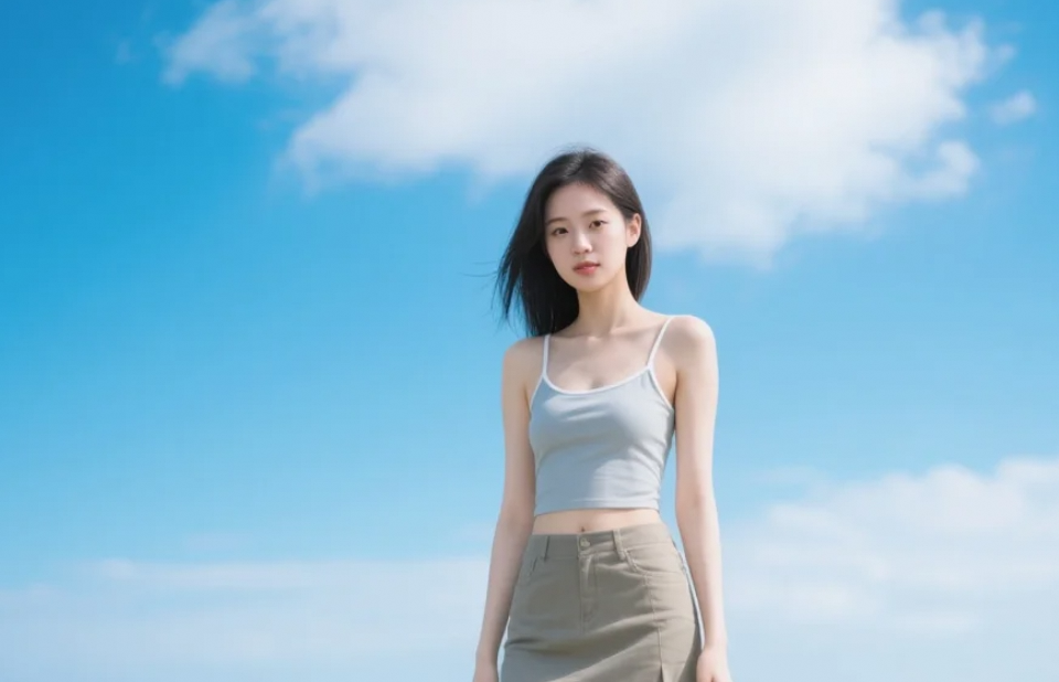 她在海边追逐浪花，美得像自由的风