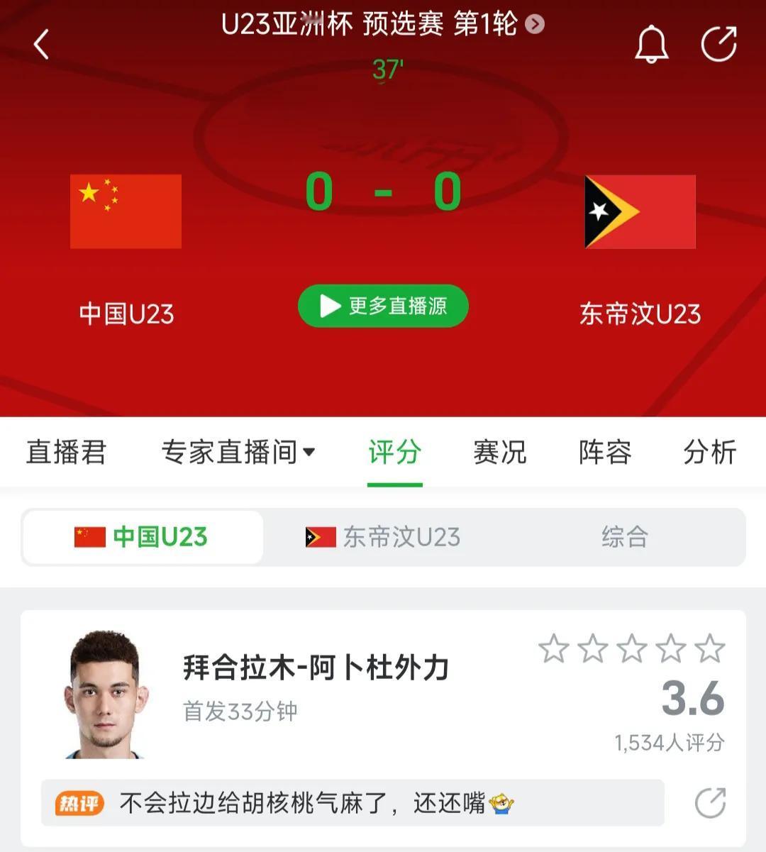 是的，你没看错，U23国足现在打个鱼腩东帝汶进球都很困难。应该说，这批球员基本