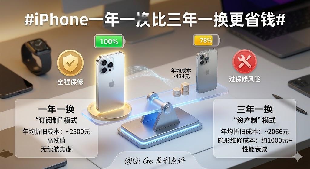 iPhone一年一换比三年一换更省钱这个问题最近确实火，刚好今天苹果这一波大降