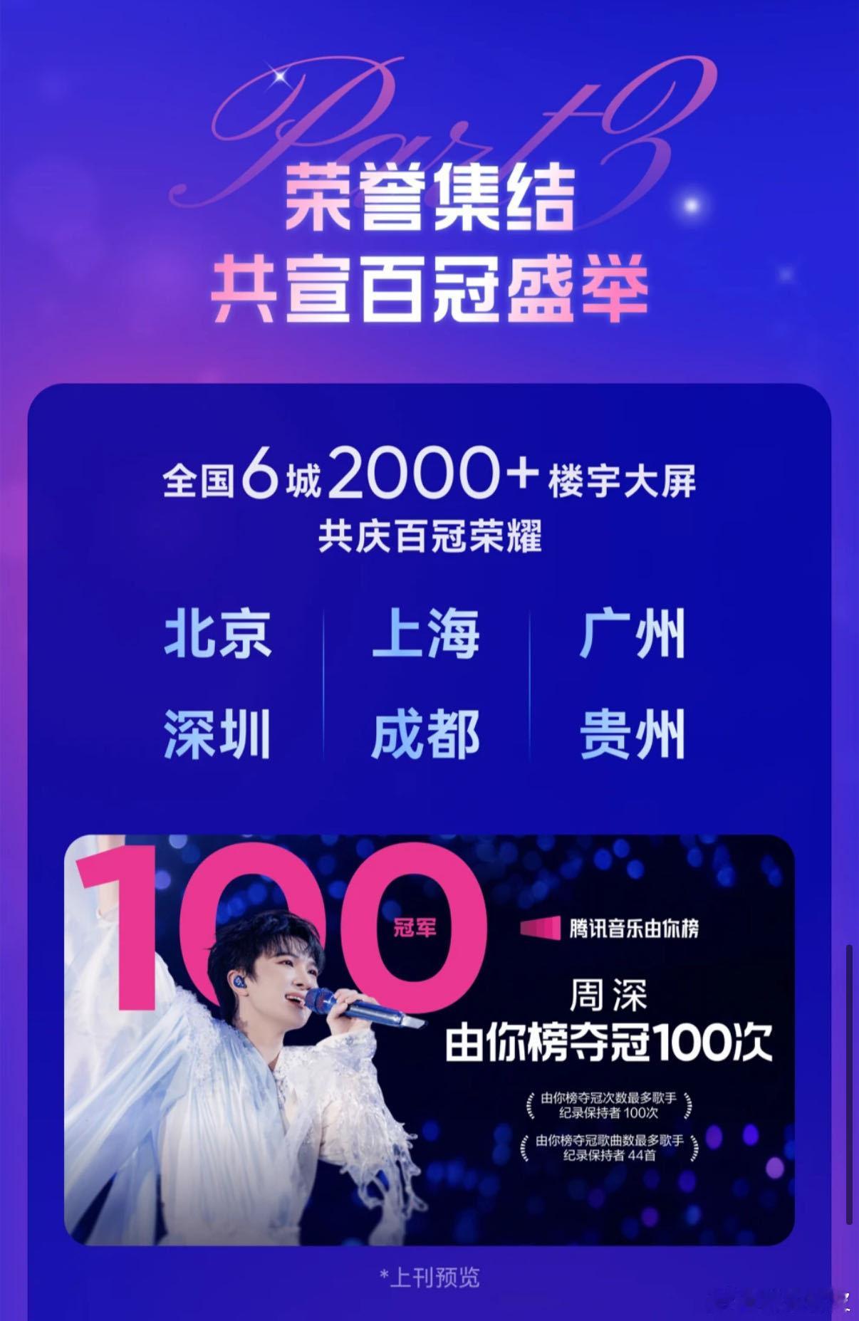 周深由你榜首位百冠歌手恭喜周深！2025年第38期由你榜中，达成累计100次夺