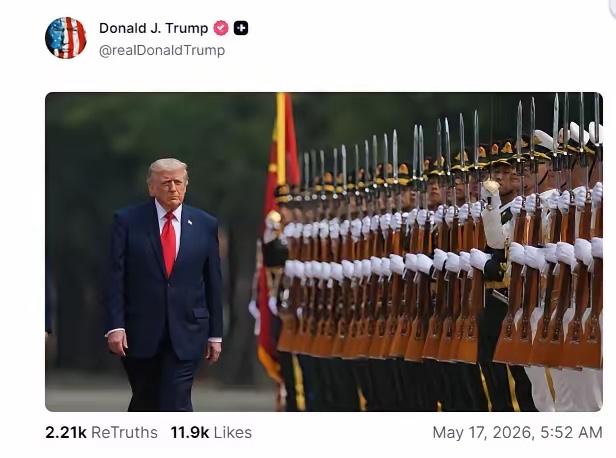 已经结束访华两天的特朗普意犹未尽，今天（北京时间5月17日）继续社交媒体上发布两
