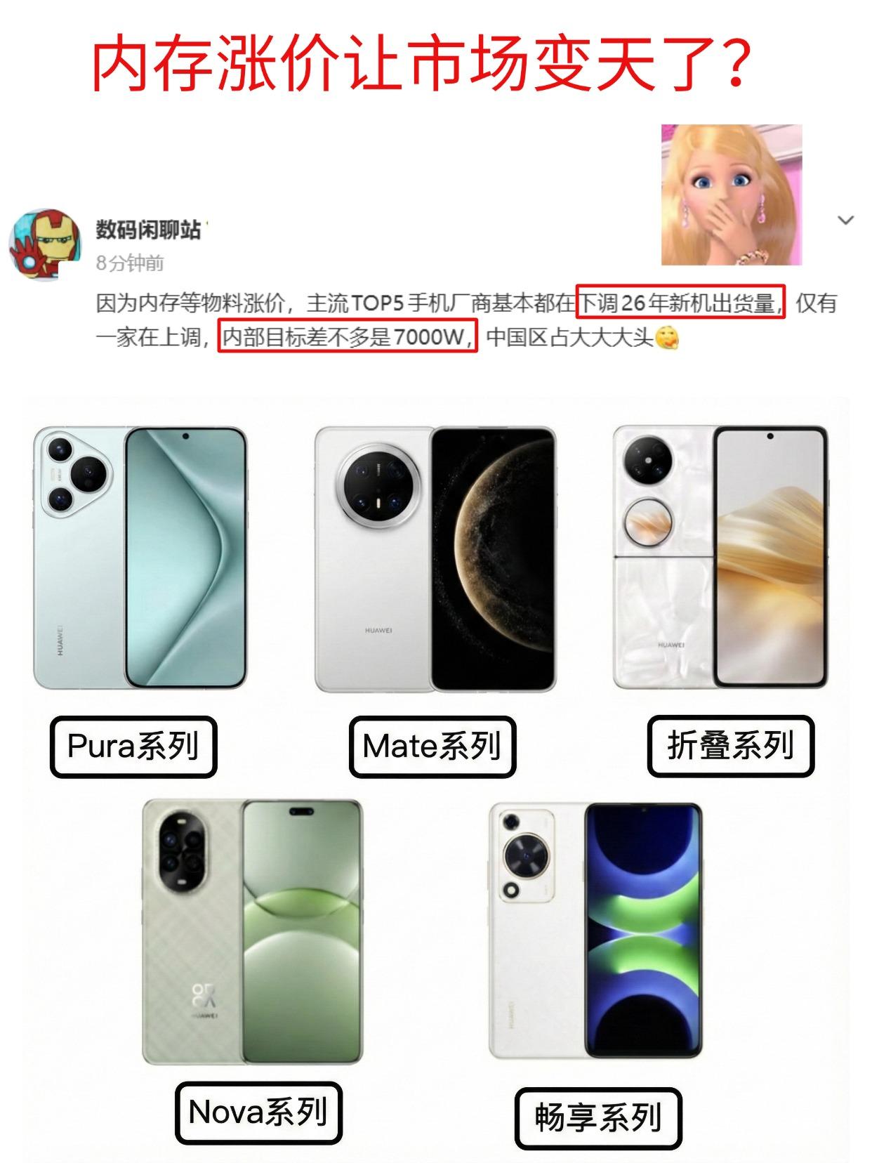 除了无敌的华为，我想不出第二个看到2026年新机因为内存涨价，主流厂商都不敢