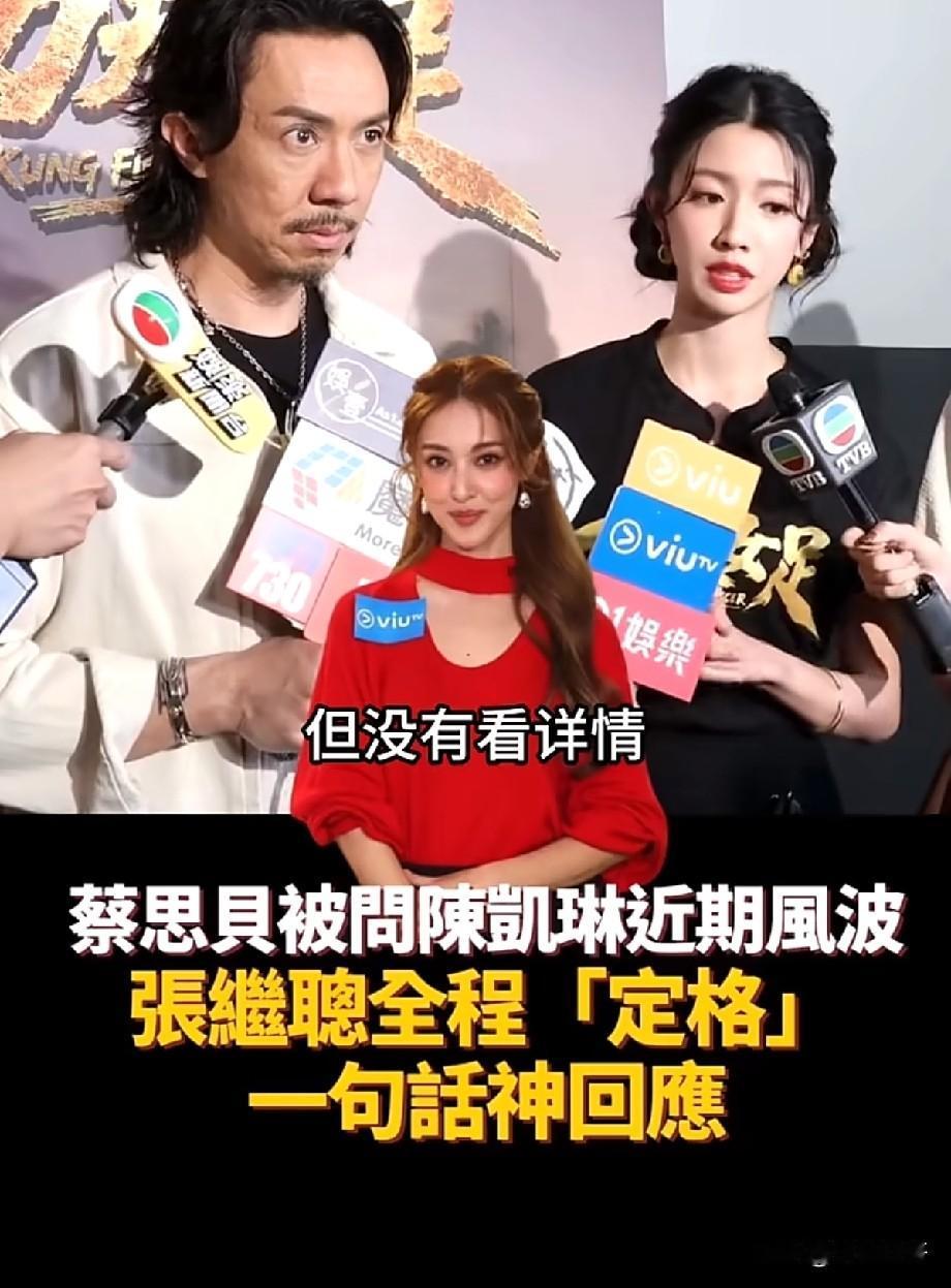 采访被问及陈凯琳风波，蔡思贝谨慎作答，张继聪表情定格引热议香港某电影宣传活