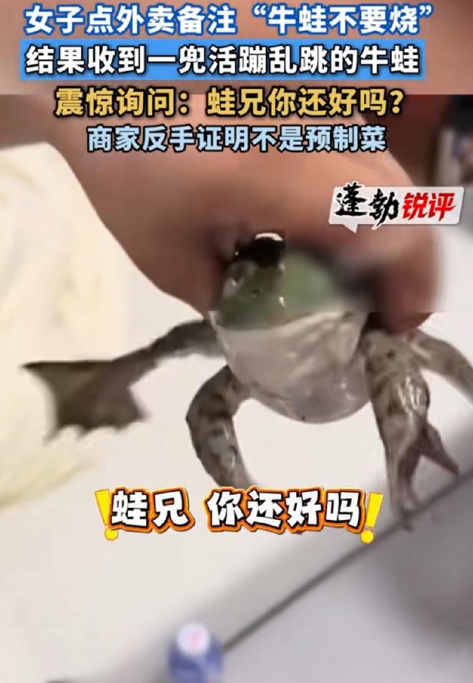 “笑不活了！”上海，女子点外卖，她备注“牛蛙不要烧”。没想到，她收到了一兜活蹦乱