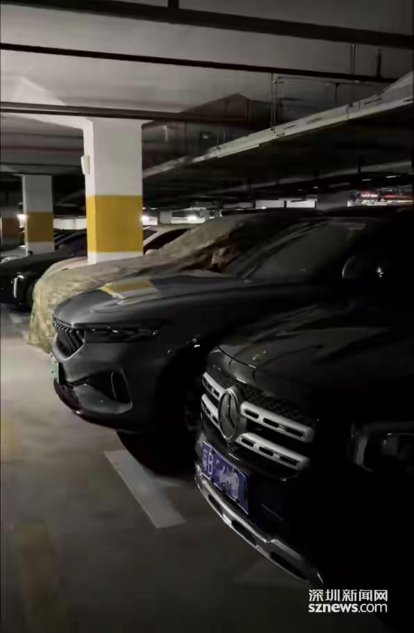 车门打不开，得从副驾爬出去。深圳一位车主在自家小区地库拍下这张照片，评论区直接炸