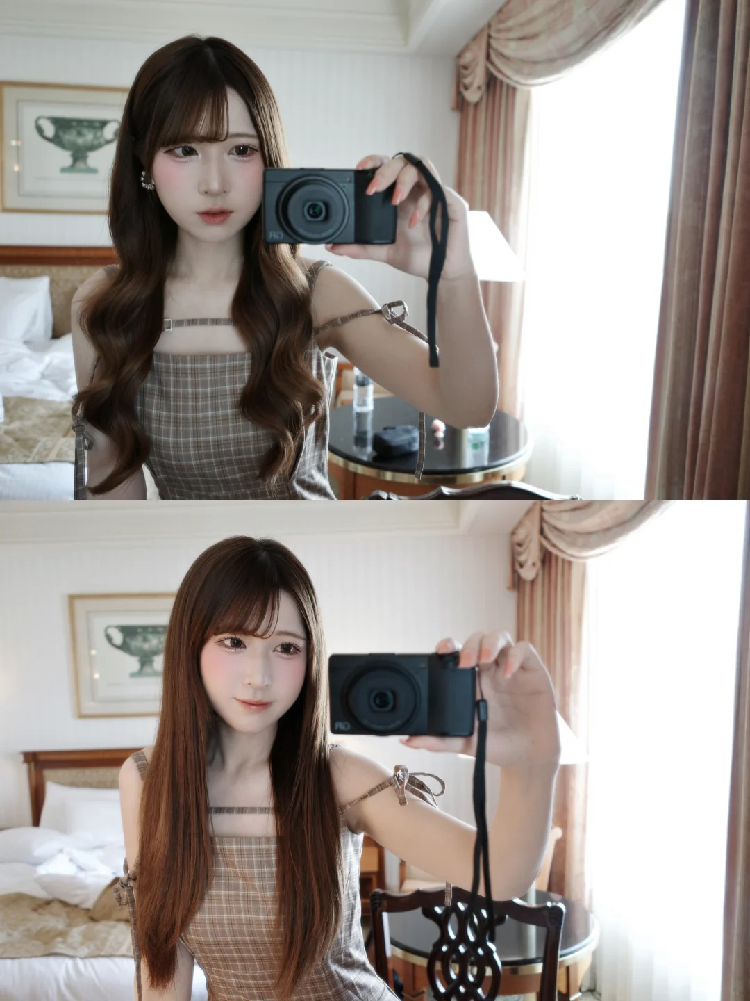 这套穿搭直发很日系，卷发更是樱花妹本人🥺