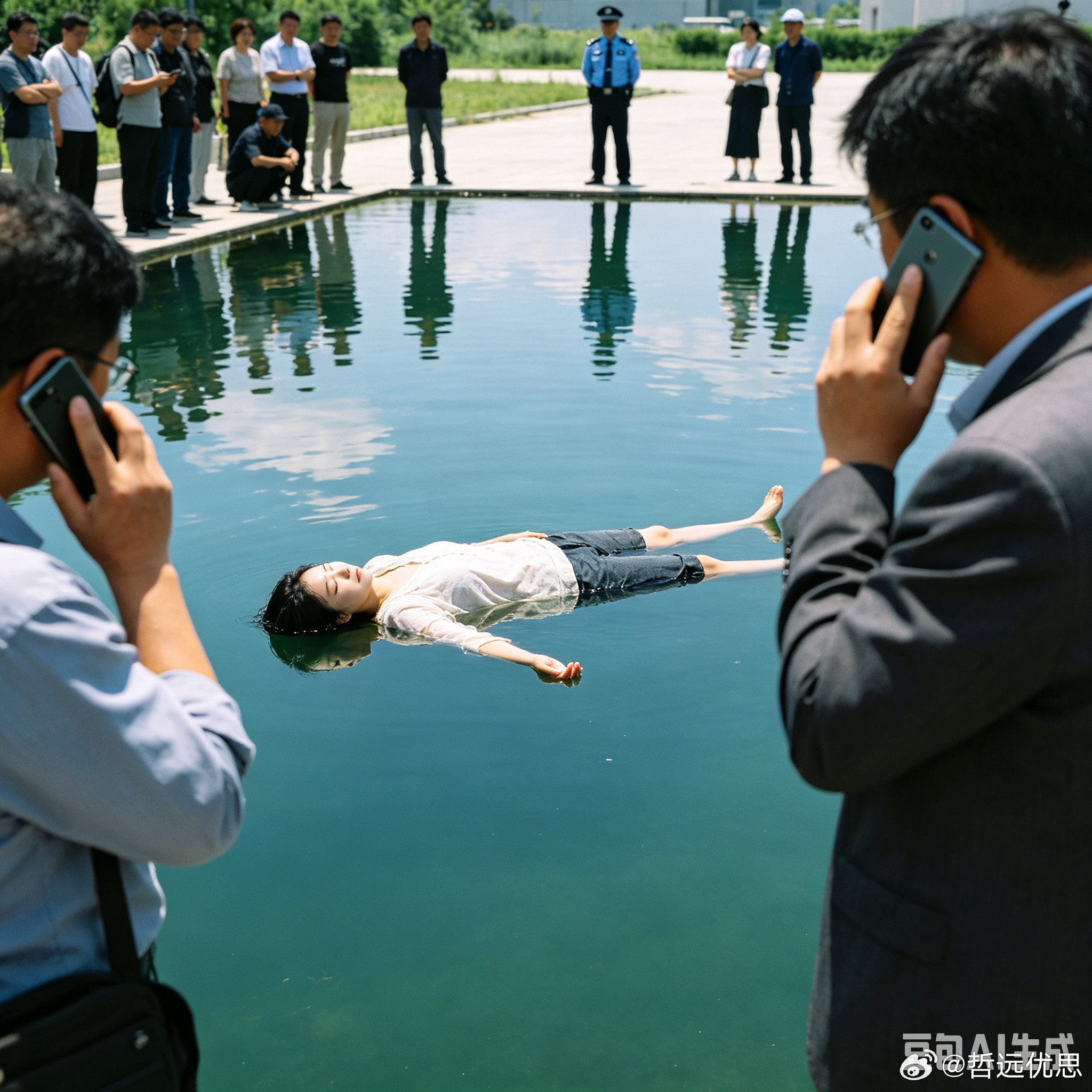 女子躺水面上20分钟路人吓到报警近日，海南海口人民公园东湖发生惊险一幕：一名女