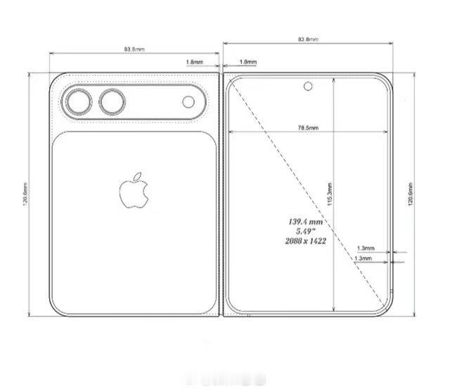 iPhoneFold设计细节曝光外屏约5.3英寸，内屏约7.7英寸，iP