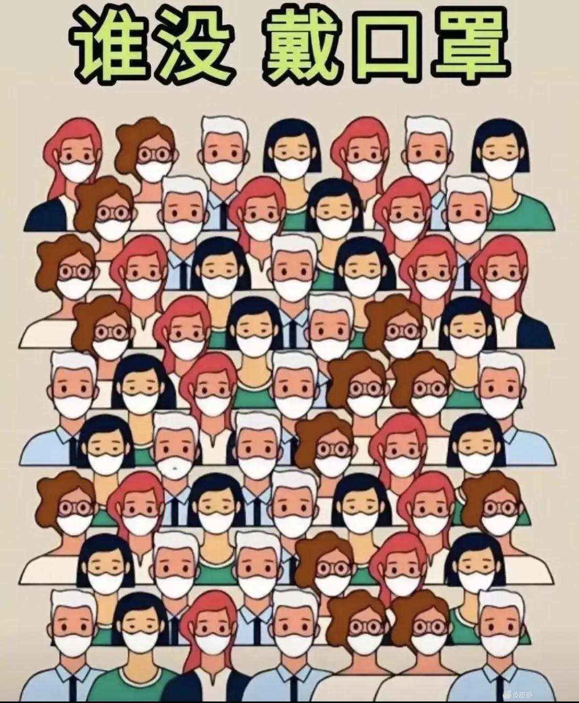 图中有一位没戴口罩，你能找出来吗？