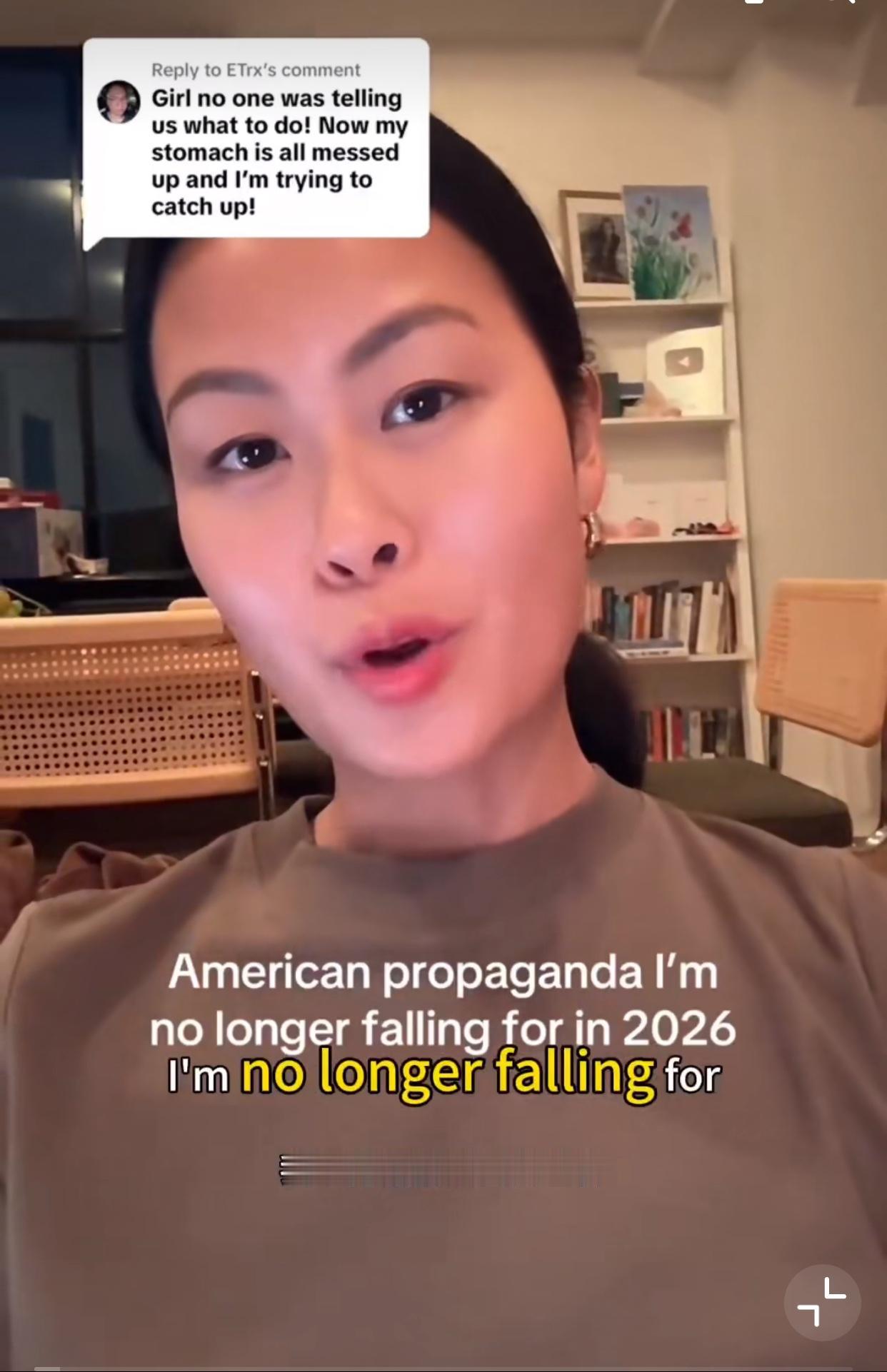 这是开始认同中式生活了….近日，一个生活在纽约的华裔女子说，她再也不相信美国的