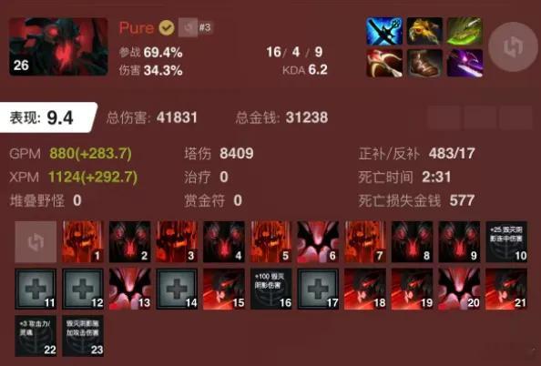 最近看石头人的丁真都是玩一号位物法双修影魔的，前期出双刀跳刀当中单玩，后期大炮大