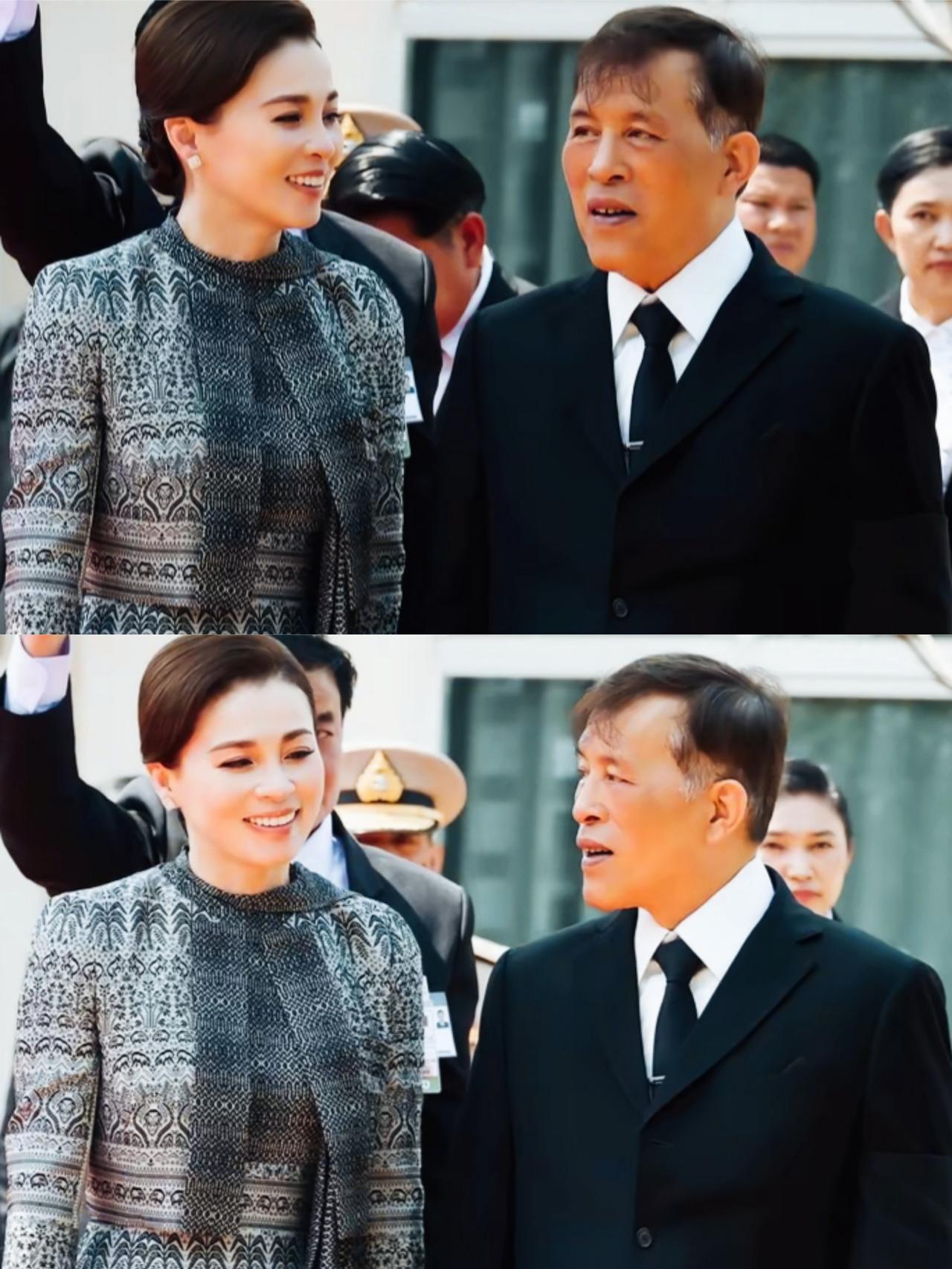 苏提达王后和泰国国王互相看向对方，眼神中是不是满满的甜蜜感啊！苏提达和泰国国王