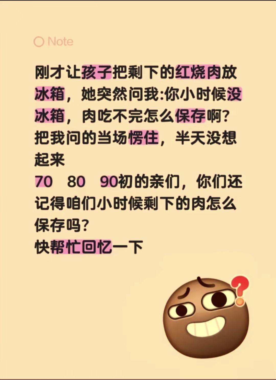 孩子突然灵魂发问：“妈，你小时候没冰箱，红烧肉吃不完咋保存啊？”我当场愣住，脑