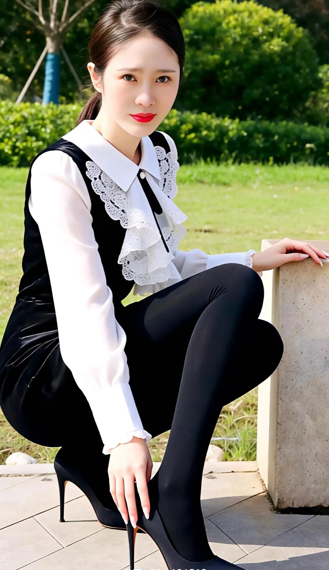 红妆美人倚，绿意满庭芳。