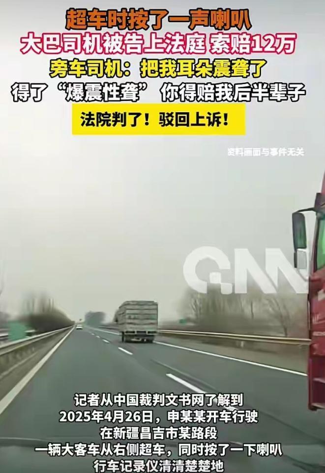 想钱想疯了！新疆昌吉，男子开车在公路上行驶，后方一辆大巴超车时，按了一声喇叭。