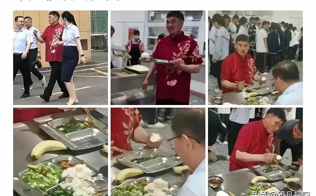 徐州。大衣哥演出结束，走进学生食堂，把餐盘里的饭菜吃得干干净净。作陪的校领导就