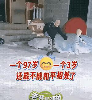 老小孩儿，小小孩儿，在院里玩起了老鹰抓小鸡游戏，一老一少，一个跑，一个追，热热闹