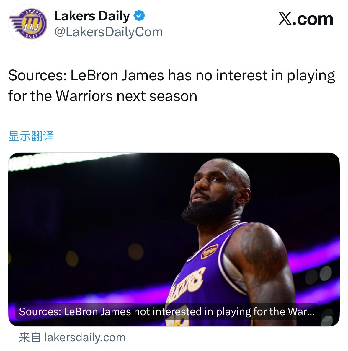 LakersDaily（YY）：消息源透露，如果詹姆斯在这个休赛期不退役，他下