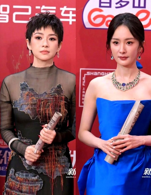 46岁的章子怡和38岁的杨幂，为宣传电影《酱园弄》一起走上上影节红毯，来看看谁的