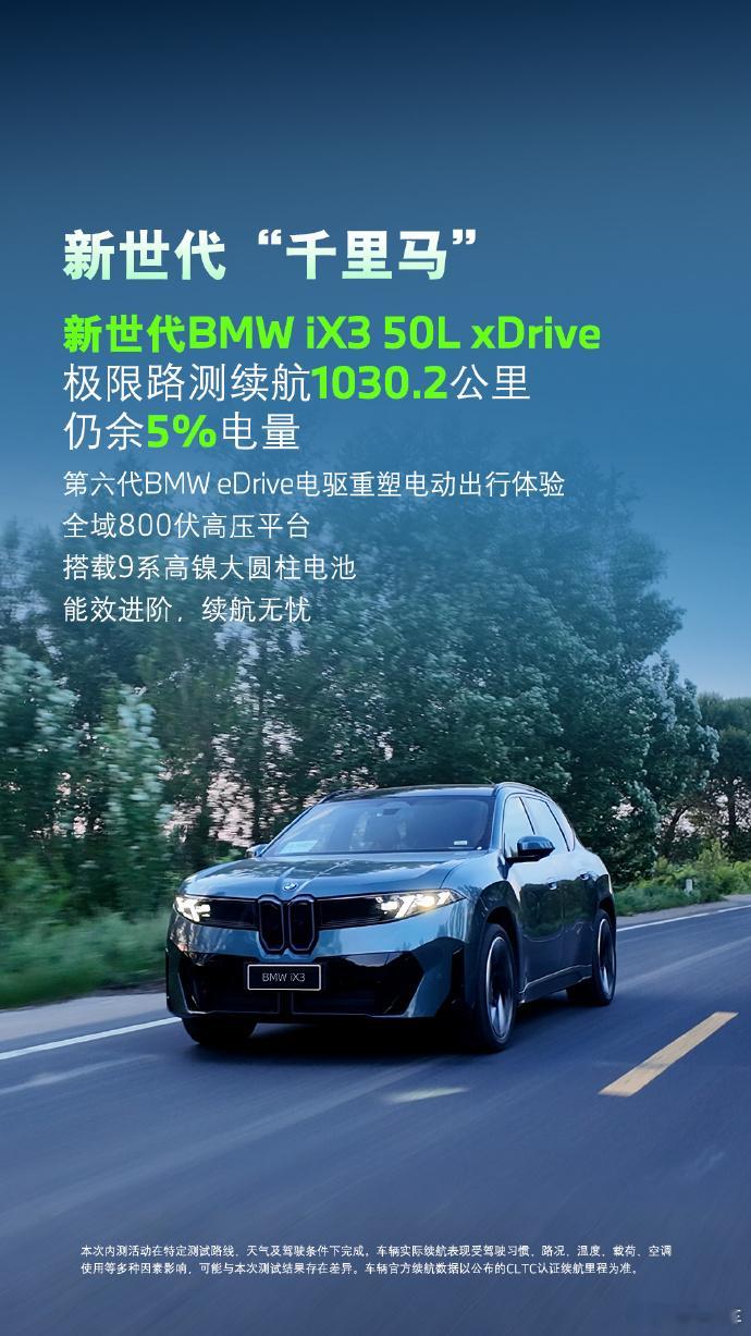 宝马放出新世代iX350LxDrive的路测数据，实测跑完1030.2公里之