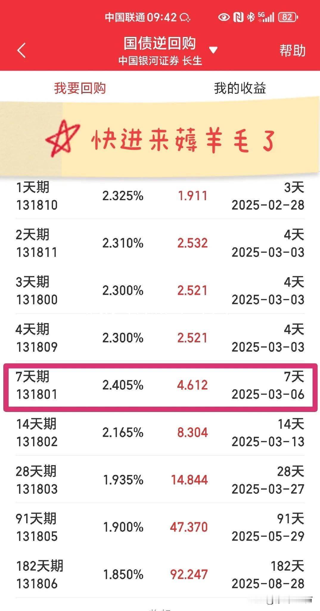 现在，马上，七天期的国债逆回购利率已经升到年化2.4%了，这不仅比货币基金，甚至