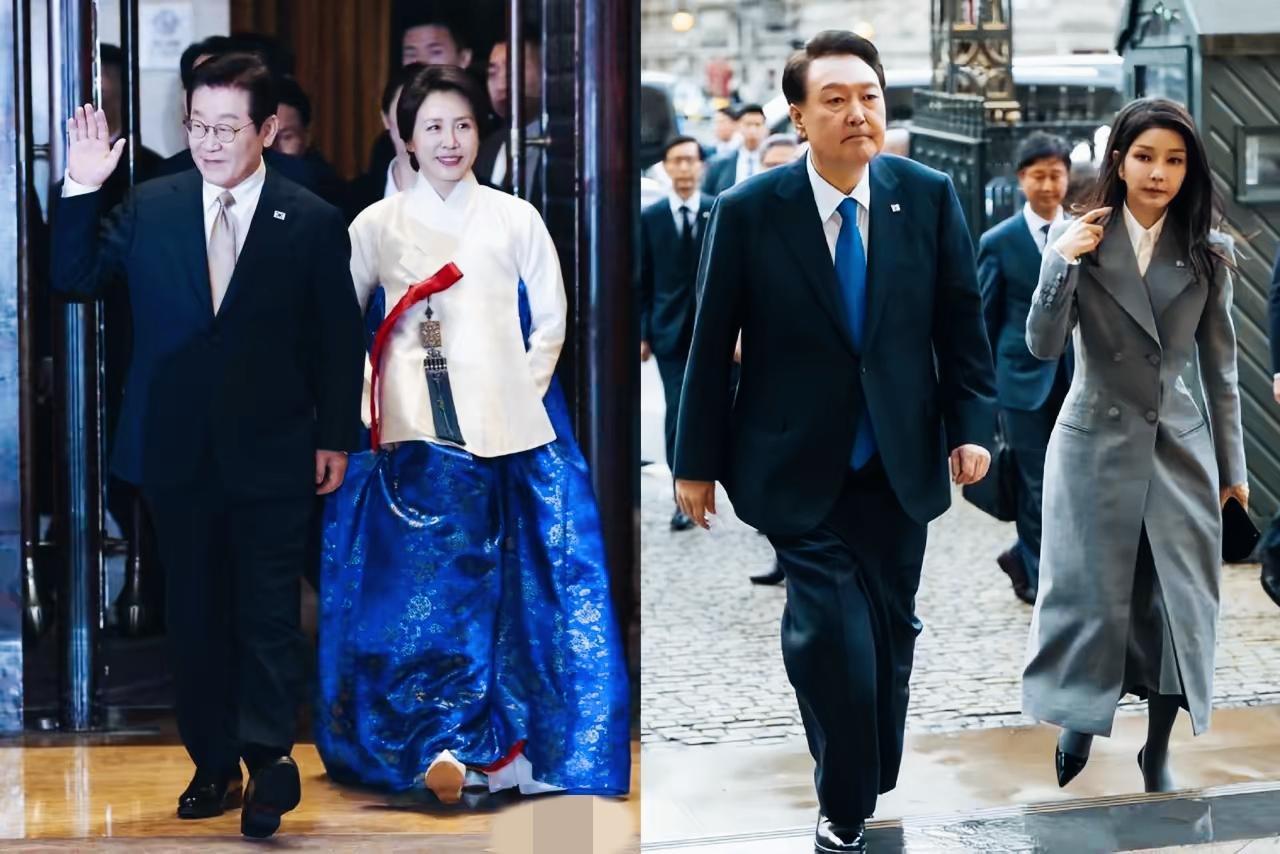 李在明妻子金惠景和尹锡悦妻子金建希，谁的颜值和气质更佳呢？两人在某些场合，对穿