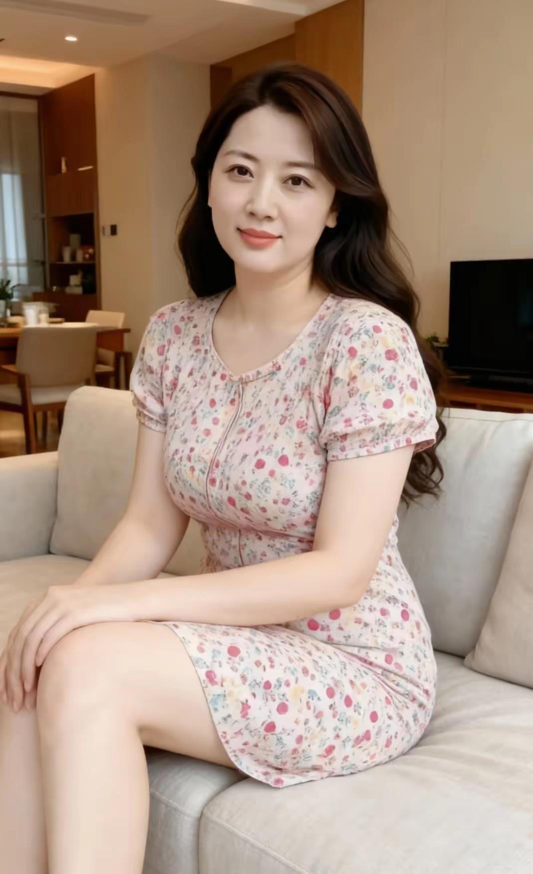 温柔优雅的居家时光，粉色碎花裙搭配舒适客厅，尽显迷人魅力。