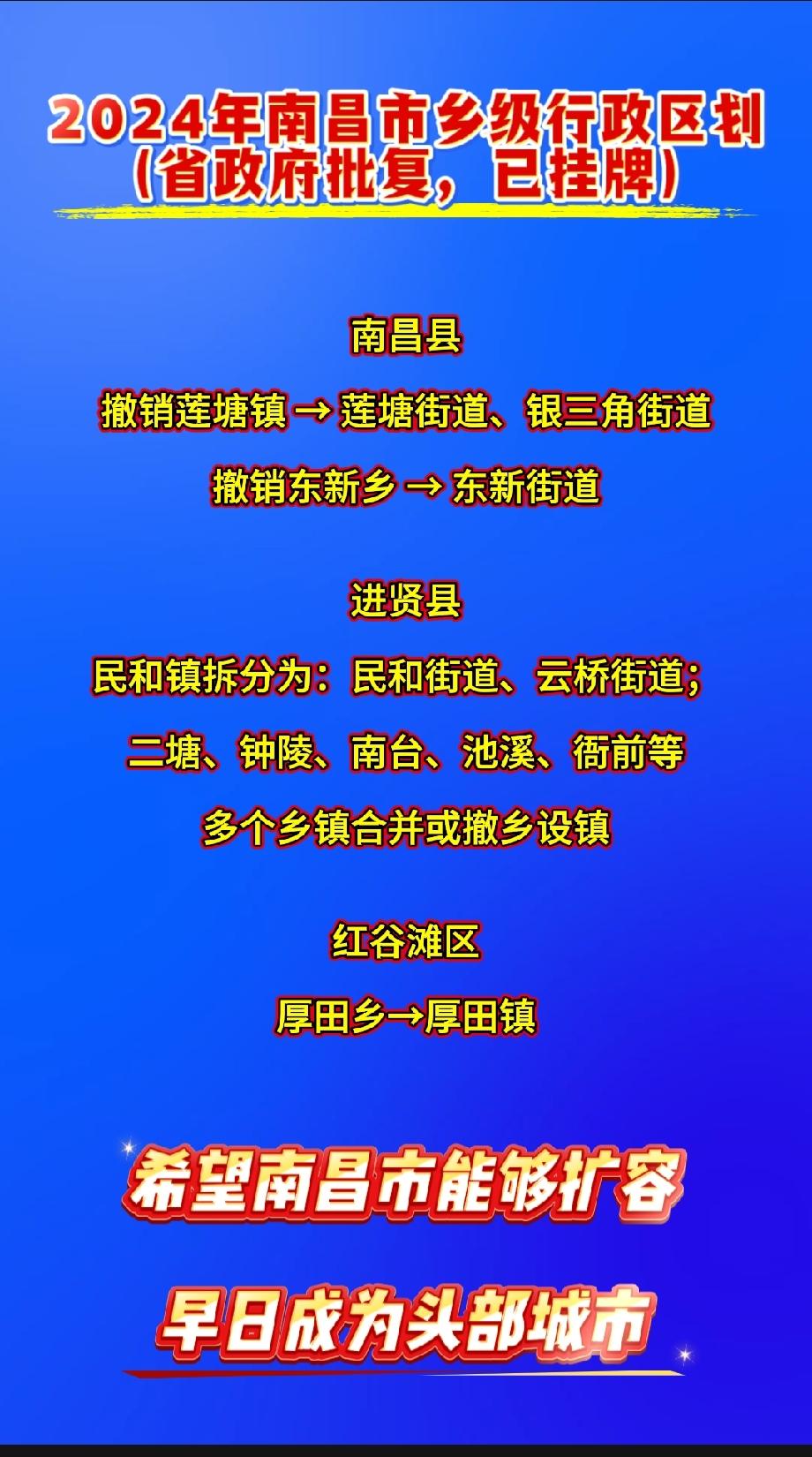 2024年南昌市乡级行政区划（省政府批复，已挂牌）南昌县撤销莲塘镇