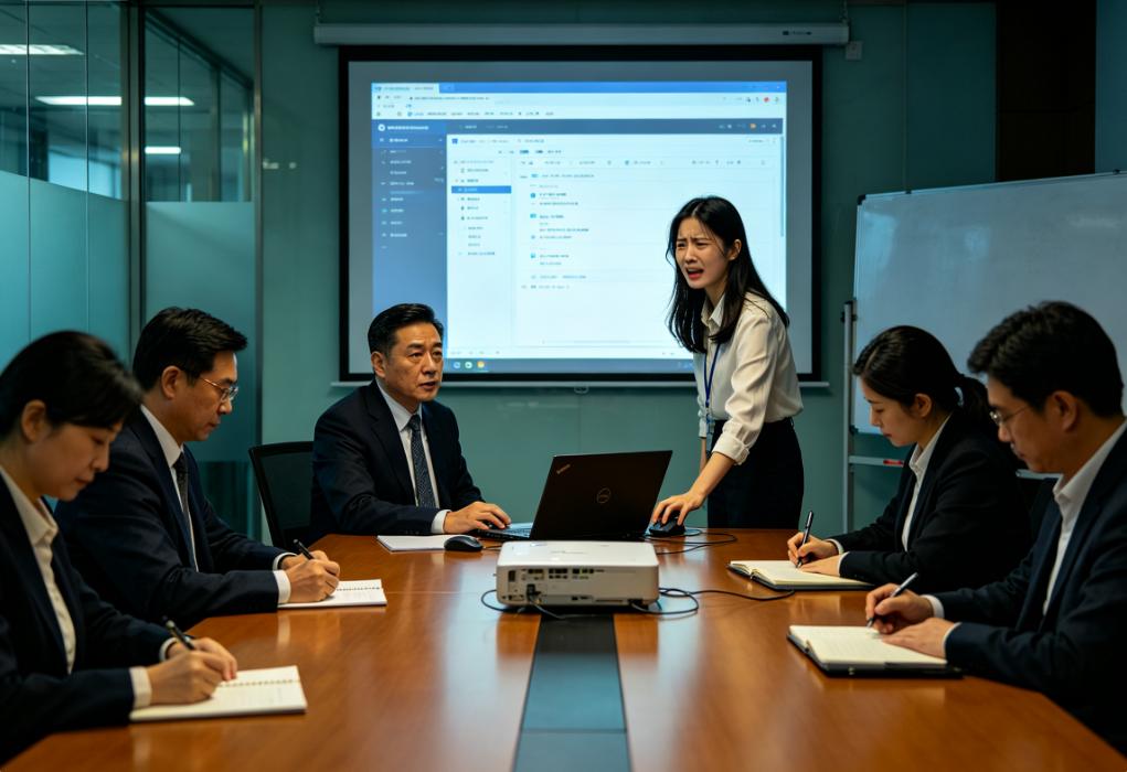 新来的女同事把我85页的方案改成她名字上台汇报，我没吱声，总经理让她现场演示