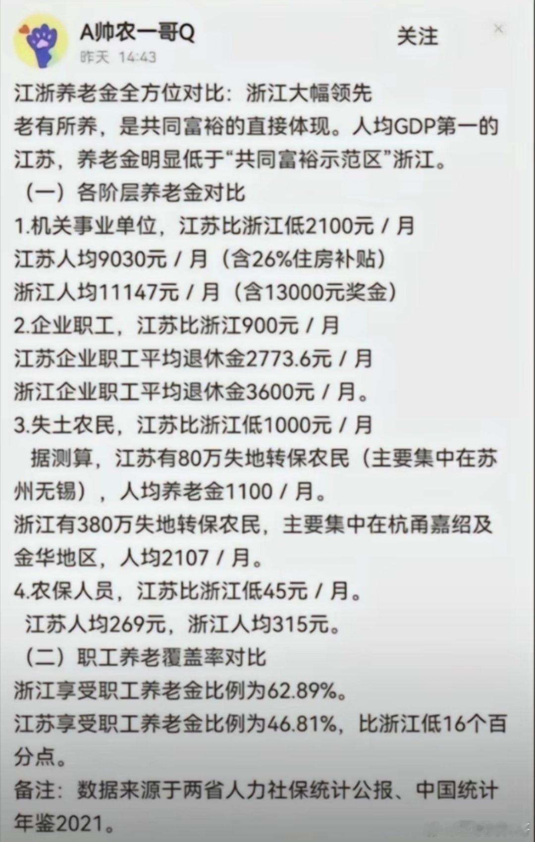 浙江和江苏退休金，绝对是全国天花板！两个地方神仙打架！​​​